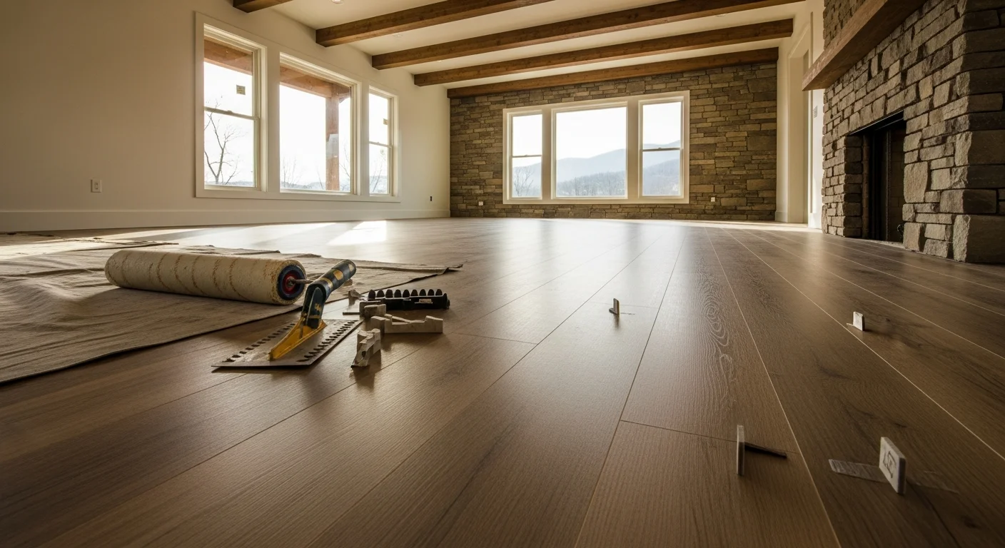 Newly installed wood and vinyl flooring in residential home
